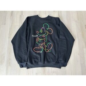 VELVA SHEEN Walt Disney Co Mickey Mouse Florida Black Sweatshirt Large USA VTG